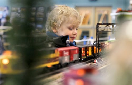 Four year old Andrew Morris enjoys watching a model train make its way around the track at The Winnipeg Model Railroad Club iAnnual Open House  at   Westworth United Church,Saturday, The Show runs March 15 - 11:00 am to 4:00 pm and  Sunday, March 16 - 1:00 pm to 5:00 pm  Standup photo  March 15, 2014 Ruth Bonneville / Winnipeg Free Press