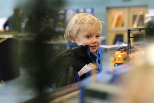 Four year old Andrew Morris enjoys watching a model train make its way around the track at The Winnipeg Model Railroad Club iAnnual Open House  at   Westworth United Church,Saturday, The Show runs March 15 - 11:00 am to 4:00 pm and  Sunday, March 16 - 1:00 pm to 5:00 pm  Standup photo  March 15, 2014 Ruth Bonneville / Winnipeg Free Press