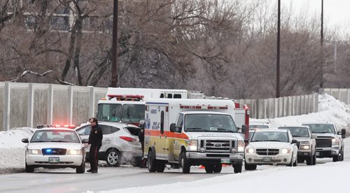 Emergency personnel at an MVC on east bound Chief Peguis Trail. No word on injuries.  140318 - March 18, 2014 MIKE DEAL / WINNIPEG FREE PRESS