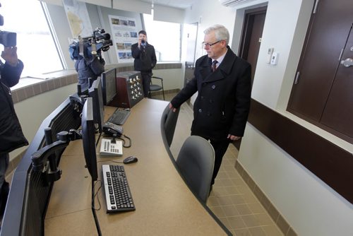 Premier Greg Selinger inside the Floodway inlet control structure, Courchaine Road. Completion of the Red River Floodway expansion project came in under budget. BORIS MINKEVICH / WINNIPEG FREE PRESS  March 18, 2014
