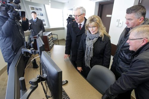 Premier Greg Selinger and Canadian Heritage and Official Languages Minister Shelly Glover inside the Floodway inlet control structure, Courchaine Road. Completion of the Red River Floodway expansion project came in under budget. BORIS MINKEVICH / WINNIPEG FREE PRESS  March 18, 2014