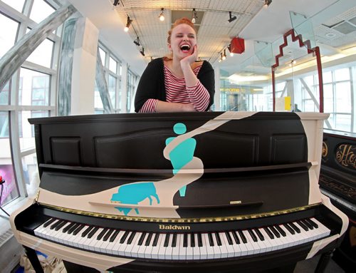 The Piano Project Chloe Cafe  a Visual Artist at Studio 393. located int the overhead walkway between The Bay and Portage Place,  displays her Juno Themed piano she painted which will be one of the 7 pianos placed in a public space in downtown Winnipeg to be used and enjoyed at will by Winnipegers. See Story. March 18, 2014 Ruth Bonneville / Winnipeg Free Press