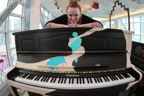 The Piano Project Chloe Chafe, Visual Artist at Studio 393. located int the overhead walkway between The Bay and Portage Place,  displays the Juno Themed piano that Chloe Chafe painted which will be one of the 7 pianos placed in a public space in downtown Winnipeg to be used and enjoyed at will by Winnipegers.   See Story. March 18, 2014 Ruth Bonneville / Winnipeg Free Press