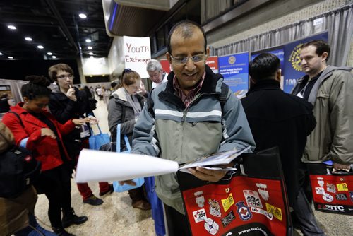 47 year old Ret Basnet is looking for work in the healthcare field at Your Future Trending @ Rotary Career Symposium at the RBC Convention Centre Winnipeg in it's 17th year  and 131 schools participating with thousands of students  and adults attending , story by ashley prest Mar. 19 2014 / KEN GIGLIOTTI / WINNIPEG FREE PRESS