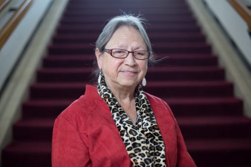Maggie Paul, Indspire Award winner for the category of culture, heritage and art, poses at the Centennial Concert Hall in Winnipeg on Thursday, March 20, 2014. The Indspire Awards annually recognize Indigenous individuals and youth who have demonstrated outstanding achievement in a variety of categories. (Photo by Crystal Schick/Winnipeg Free Press)