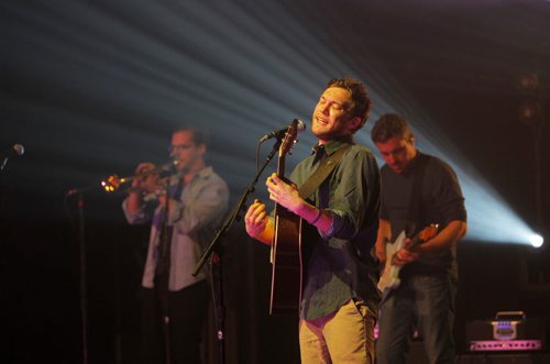 Phillip Phillips belts it out during his performance in Winnipeg at the Burton Cummings Theatre. BORIS MINKEVICH / WINNIPEG FREE PRESS  March 20, 2014