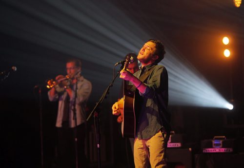 Phillip Phillips belts it out during his performance in Winnipeg at the Burton Cummings Theatre. BORIS MINKEVICH / WINNIPEG FREE PRESS  March 20, 2014