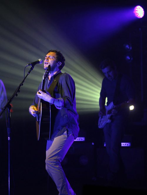 Phillip Phillips belts it out during his performance in Winnipeg at the Burton Cummings Theatre. BORIS MINKEVICH / WINNIPEG FREE PRESS  March 20, 2014