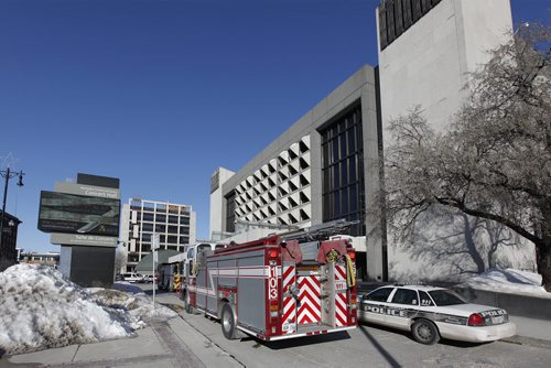 March 24, 2014 - 1401  -  Firefighters attend a fire at the Centennial Concert Hall Monday, March 24, 2014. John Woods / Winnipeg Free Press