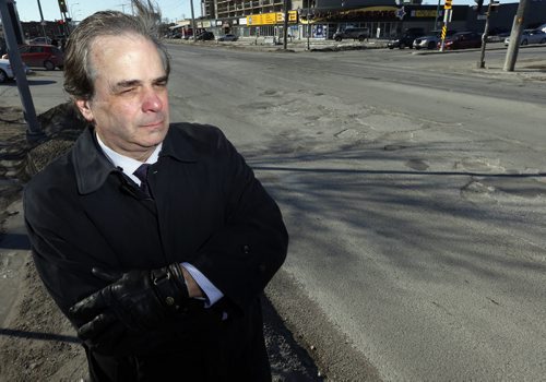 CAA launches 3rd Annual Manitoba's Worst Roads  Camapign , CAA President andd CEO Mike Mager points out the  corner of St. James St at Ness Ave  as one of the worst .He has a list of the top  ten  areas inside the city in the last two years .The public can vote for their choice at caamanitoba .com/WorstRoads or CAA's Facebook page . ** have pictures take 140311 stdup potholes, not much of the patching remains * of a city crew cold patching this same spot . Mar. 25 2014 / KEN GIGLIOTTI / WINNIPEG FREE PRESS