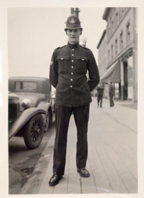 Oldest living Winnipeg police officer, soon-to-to-be 99-year-old Ken Hansell  as he hit the streets of Winnipeg as a officer in his youth- See Gordon Sinclair story- Mar 25, 2014   (JOE BRYKSA / WINNIPEG FREE PRESS)