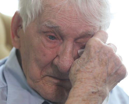 Oldest living Winnipeg police officer, soon-to-to-be 99-year-old Ken Hansell sheds a tear as he remembers his lost wife.- See Gordon Sinclair story- Mar 25, 2014   (JOE BRYKSA / WINNIPEG FREE PRESS)