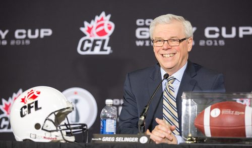 The Hon. Greg Selinger, Premier of Manitoba, at a conference about the 2015 Winnipeg Grey Cup hosting at Investors Group Field in Winnipeg on Wednesday, March 26, 2014. (Photo by Crystal Schick/Winnipeg Free Press)