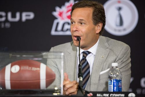 Mark Cohon, commissioner Canadian Football League, at a conference announcing the 2015 Winnipeg Grey Cup hosting at Investors Group Field in Winnipeg on Wednesday, March 26, 2014. (Photo by Crystal Schick/Winnipeg Free Press)