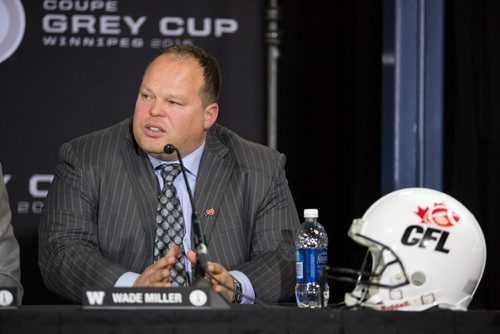 Wade Miller, president and CEO of the Winnipeg Blue Bombers, at a conference announcing the 2015 Winnipeg Grey Cup hosting at Investors Group Field in Winnipeg on Wednesday, March 26, 2014. (Photo by Crystal Schick/Winnipeg Free Press)