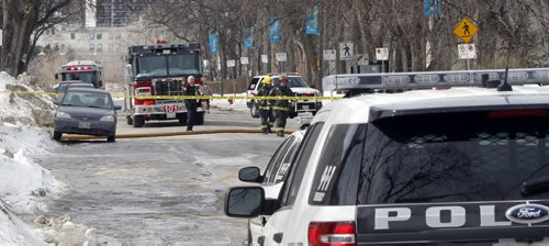 The street in front of the College Universitaire de Saint Boniface is closed Wednesday afternoon, it is reported a suspicious item was found and police are investigating.Wayne Glowacki / Winnipeg Free Press March 26   2014