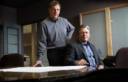 FWS Group of Companies is the lone Manitoba company to be named to Deloitte's 2013 Best Managed Companies in Canada list.  Photo of Troy Valgardson Vice President, Finance & Chief  Financial Officer - (stripped shirt)  and George Depres Vice President & Chief Strategy Officer (jacket on) in their boardroom.   March 26, 2014 Ruth Bonneville / Winnipeg Free Press