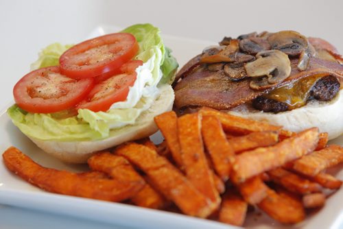 Marion Street Eatery. Burger and yam fries. BORIS MINKEVICH / WINNIPEG FREE PRESS  March 28, 2014