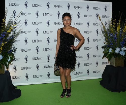 Inez Jasper on the JUNO green carpet at the RBC Convention Centre in Winnipeg on Saturday, March 29, 2014. (Photo by Crystal Schick/Winnipeg Free Press)