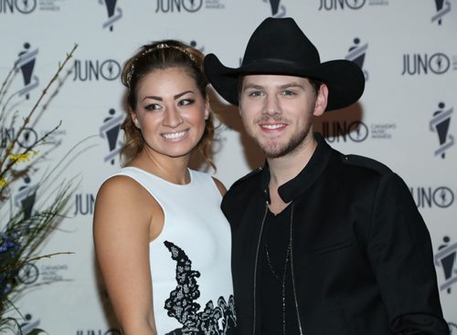 Brett Kissel and guest on the JUNO green carpet at the RBC Convention Centre in Winnipeg on Saturday, March 29, 2014. (Photo by Crystal Schick/Winnipeg Free Press)