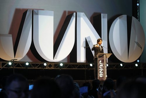 Host Jian Ghomeshi makes opening remarks at the Juno Gala at the Winnipeg Convention Centre, Saturday, March 29, 2014. (TREVOR HAGAN/WINNIPEG FREE PRESS)