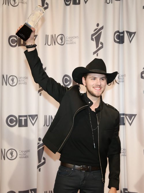 Brett Kissel wins the 2014 JUNO for Breakthrough Artist of the Year at the RBC Convention Centre in Winnipeg on Saturday, March 29, 2014. (Photo by Crystal Schick/Winnipeg Free Press)