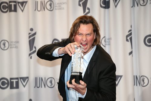 Eric Ratz wins the 2014 JUNO for Recording Engineer of the Year at the RBC Convention Centre in Winnipeg on Saturday, March 29, 2014. (Photo by Crystal Schick/Winnipeg Free Press)