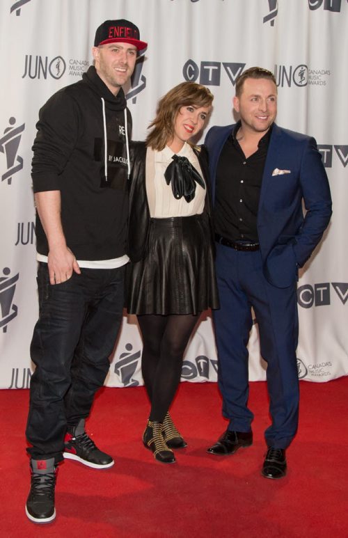 Co-hosts Classified, Serena Ryder, Johnny Reid at the 2014 JUNO awards at the MTS Centre in Winnipeg on Sunday, March 30, 2014. PUTMOREINFOHERE. (Photo by Crystal Schick/Winnipeg Free Press)