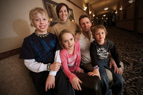 March 31, 2014 - 140331  -  Kerri Lynn Gudz, president of the Brandon chapter of Canadian Parents For French Immersion and her husband Todd with their children (L to R) Jackson (11), Karlyn (8) and Mitchell (6) are photographed in Winnipeg Monday, March 31, 2014. John Woods / Winnipeg Free Press