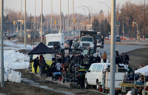 The "One Christmas Eve" movie production has closed the William R Clement Parkway, Saturday, April 5, 2014. (TREVOR HAGAN/WINNIPEG FREE PRESS)