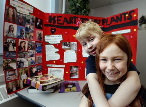 Belle Syrett Gr.3 student created a school science project based organ donation .Her brother Jayden Strattner-Brown now age 5  had an enlarged heart and needed a transplant at the age of 7 months . The science project won first  place at Assiniboine School's  Science Fair and is moving on to 2014 Divisional  Science Fair  at George Waters Middle School .April 7 2014 / KEN GIGLIOTTI / WINNIPEG FREE PRESS