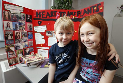 Belle Syrett Gr.3 student created a school science project based organ donation .Her brother Jayden Strattner-Brown age 5  had an enlarged heart and needed a transplant at the age of 7 months . The science project won first  place at Assiniboine School's  Science Fair and is moving on to 2014 Divisional  Science Fair  at George Waters Middle School .April 7 2014 / KEN GIGLIOTTI / WINNIPEG FREE PRESS