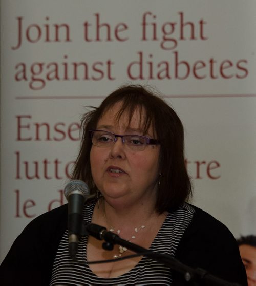 Deanna Ratt spoke at an event organized by the Canadian Diabetes Association at the Manitoba Legislative Building.  The event, which took place on World Health Day was organized to introduce the Diabetes Charter for Canada.  Ratt is living with type 2 diabetes and is a Manitoba Advocacy Committee Member. EMILY CUMMING/WINNIPEG FREE PRESS APRIL 7, 2014