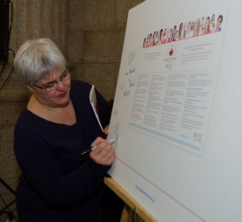 Christine Melnick attends an event organized by the Canadian Diabetes Association at the Manitoba Legislative Building.  The event, which took place on World Health Day was organized to introduce the Diabetes Charter for Canada. Larry Kusch story. EMILY CUMMING/WINNIPEG FREE PRESS APRIL 7, 2014