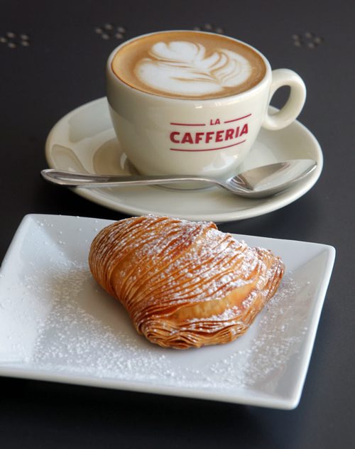 Restaurant review - Cafferia 360. Cappuccino, top, and Sfogliatelle, bottom. BORIS MINKEVICH / WINNIPEG FREE PRESS April 8, 2014