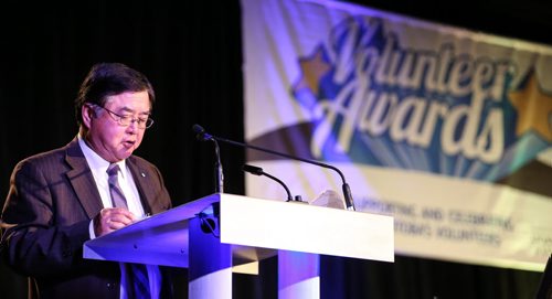 Lieutenant Governor, the Honourable Philip S. Lee, C.M., O.M., presents the Lieutenant Governor's Make a Difference Community Award  at the 31st Annual Volunteer Awards at the RBC Convention Centre in Winnipeg on Wednesday, April 9, 2014. The awards are intended to celebrate incredible volunteer service by individuals, organizations, and businesses of Manitoba. (Photo by Crystal Schick/Winnipeg Free Press/Winnipeg Free Press)