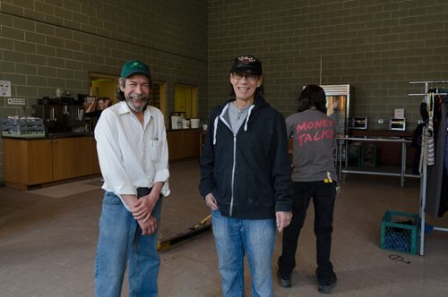 James McPhee (L) has been volunteering at the Agape Table for the past 25 years and John Thompson has been volunteering for just under two years.  Everyday Agape Table provides meals and access to healthy food to over 250 people in need.  EMILY CUMMING / WINNIPEG FREE PRESS APRIL 10, 2014