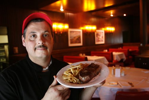 Restaurant Review. Chef Bill Georgakopoulos with the New York Steak and Fries at Rae and Jerry's Steak House. Marion Warhaft  story Wayne Glowacki / Winnipeg Free Press April 14   2014