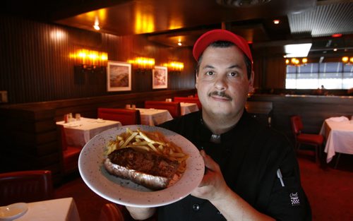Restaurant Review. Chef Bill Georgakopoulos with the New York Steak and Fries at Rae and Jerry's Steak House. Marion Warhaft  story Wayne Glowacki / Winnipeg Free Press April 14   2014
