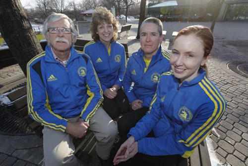 April 15, 2014 - 140515  -  Boston Marathon runners (L to R) Sean Drain, Cathey Gornik, Julie Whelen and Mairead Drain for a Lawless story. Photographed Tuesday, April 15, 2014. John Woods / Winnipeg Free Press