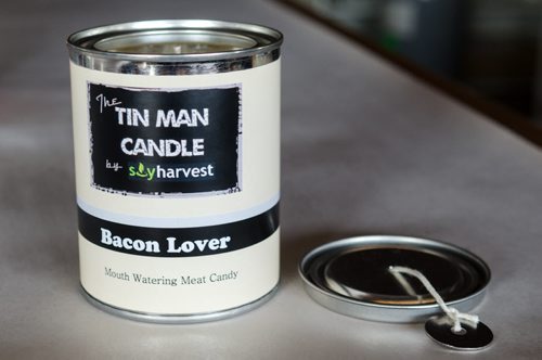 New bacon scented candle produced by Soy Harvest and marketed as a male line of candles.  EMILY CUMMING / WINNIPEG FREE PRESS APRIL 15, 2014