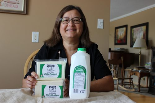 102 - Diane Rourke with products from Oak Island Acres Goat Dairy in Minto. REDEKOP/WINNIPEG FREE PRESS April 14, 2014
