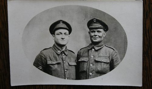 From the collection of Barbara Sarsons of her father Stanley Bowen's WW1 war letters and memorabilia.  At left,is Stan with unidentified soldier. Kevin Rollason story/ pos. Remembrance Day . Wayne Glowacki / Winnipeg Free Press April 17   2014