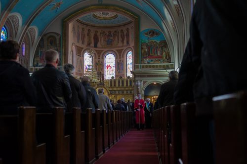 The shroud, representing the crucifixion of Jesus Christ, is lead around the Sts. Vladimir & Olga Metropolitan Cathedral during the Placement of the Plaschanytsia service on Good Friday.  EMILY CUMMING / WINNIPEG FREE PRESS APRIL 17, 2014