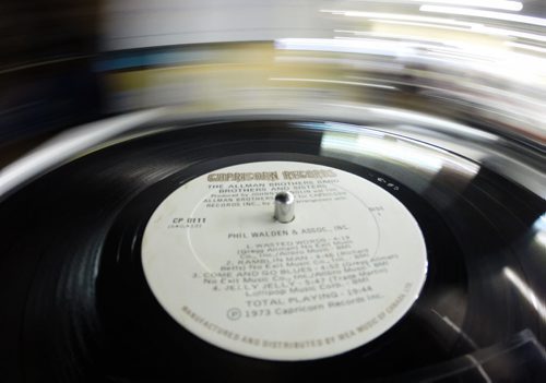 Dane Goulet, aka Birdapres, spins tunes on Record Store Day at Into the Music on McDermot Avenue, Saturday, April 19, 2014. (TREVOR HAGAN/WINNIPEG FREE PRESS)