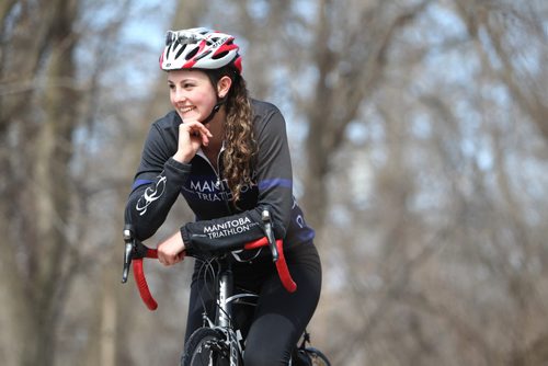 Triathlon athlete Ashlyn Cortvriendt trains at Kings Park. For Ashley Prest's Training Basket column. April 19, 2014 Ruth Bonneville / Winnipeg Free Press