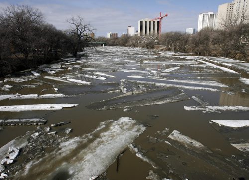 A view of the Assiniboine River from the Main Street Bridge Tuesday morning. Wayne Glowacki / Winnipeg Free Press April 22   2014