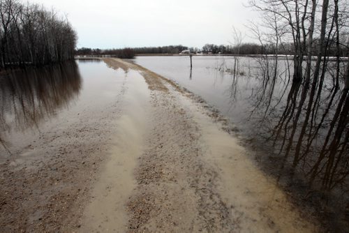 Water on Jenny Drive Wednesday from the Netley Creek.  Homes in the area were evacuated earlier.   Wayne Glowacki / Winnipeg Free Press April 23   2014