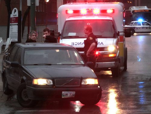 Emergency crews at the scene of a traffic incident on Balmoral St. between Portage Ave. and Ellice Ave. at aprox. 8A.M. Thursday morning. Not clear what happened.  Wayne Glowacki / Winnipeg Free Press April 24   2014