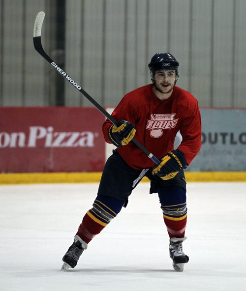 Cody Danylchuk at a Winnipeg Blues practice Thursday afternoon at the IcePlex. See Melissa Martin's story. April 24, 2014 - (Phil Hossack / Winnipeg Free Press)